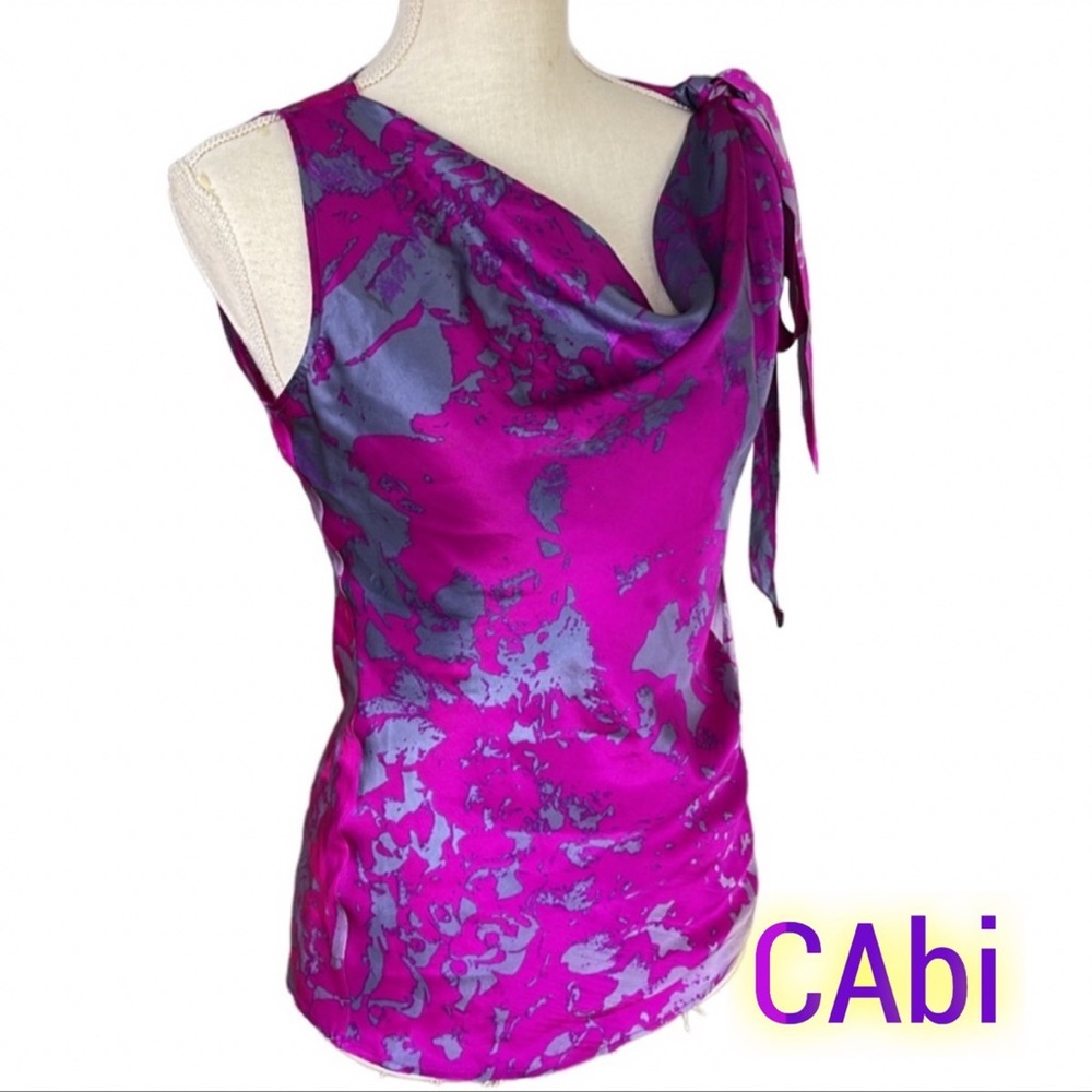 CAbi fit to be tied 100% Silk Cowl neck sleeveless purple top